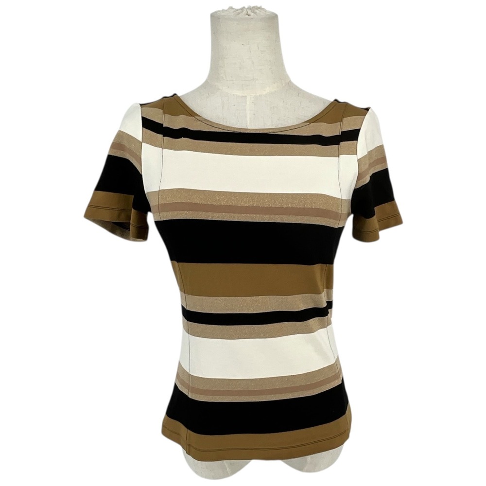 Banana Republic Striped Short Sleeve Knit‎ Top Metallic Sheen Zipper Back Sz 6